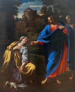 17ème siècle French Old Master Oil Christ with Woman Baroque Classical Landscape (Paysage classique baroque)