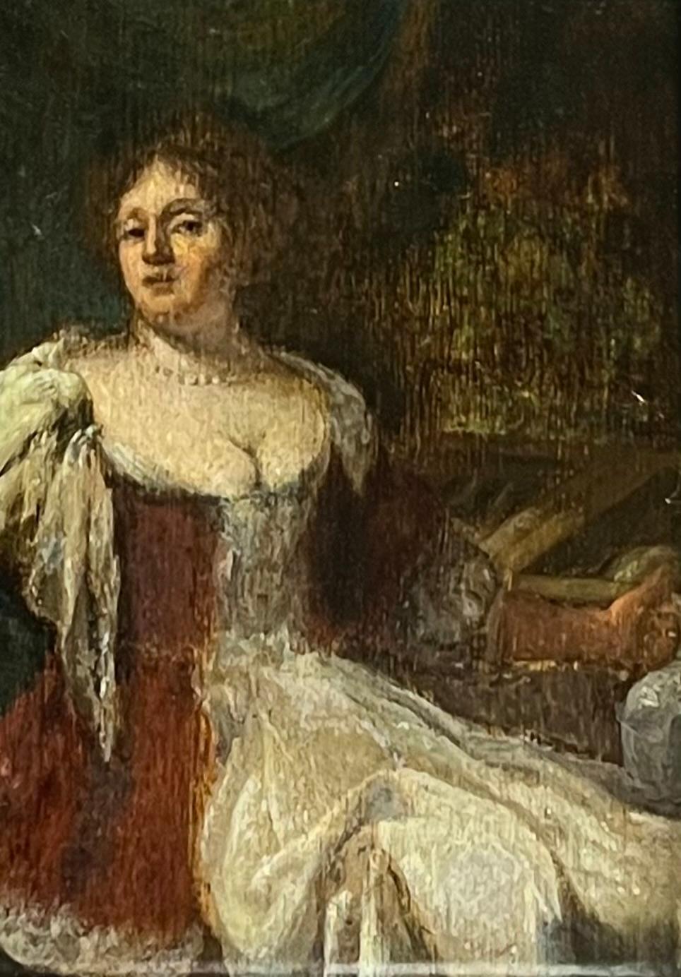 XVIIe siècle Portrait d'une dame assise en robe élégante Huile sur panneau de bois - Painting de French School