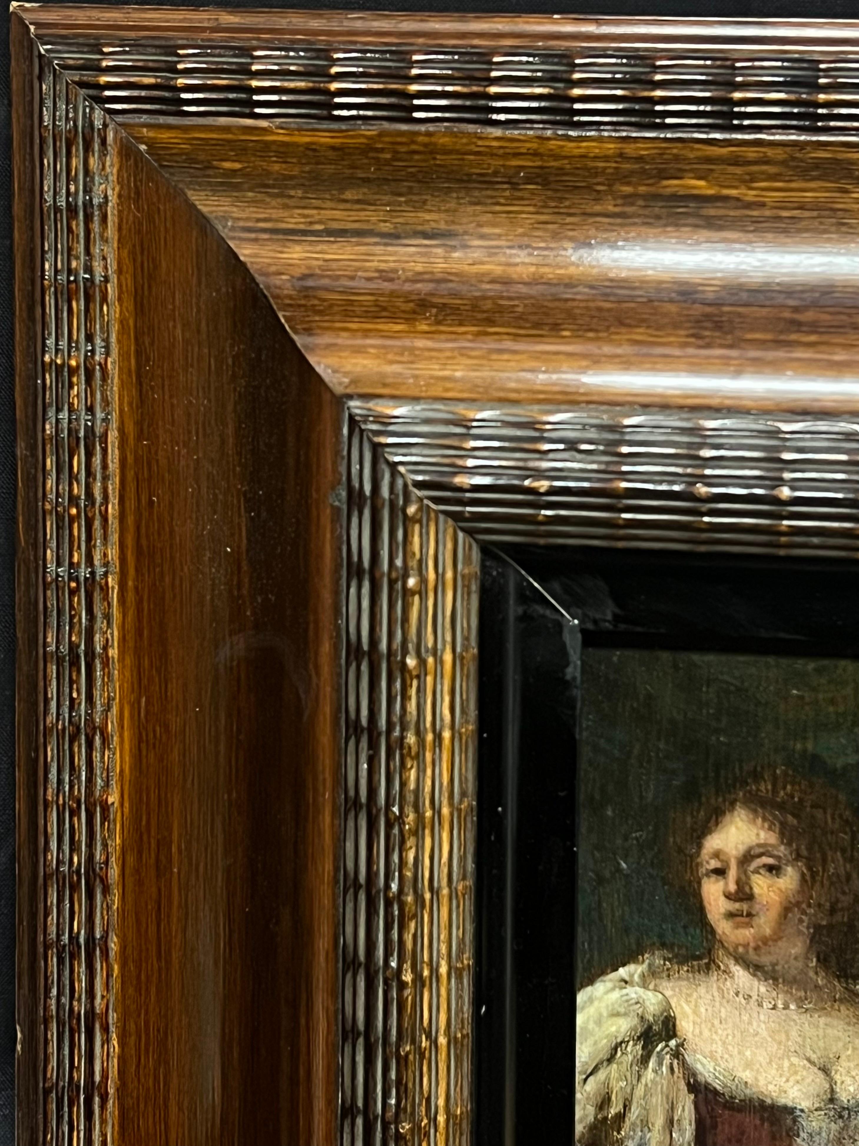 XVIIe siècle Portrait d'une dame assise en robe élégante Huile sur panneau de bois - Maîtres anciens Painting par French School