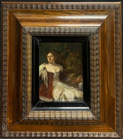 17th Century Portrait of a Seated Lady in Elegant Dress Oil on Wood Panel