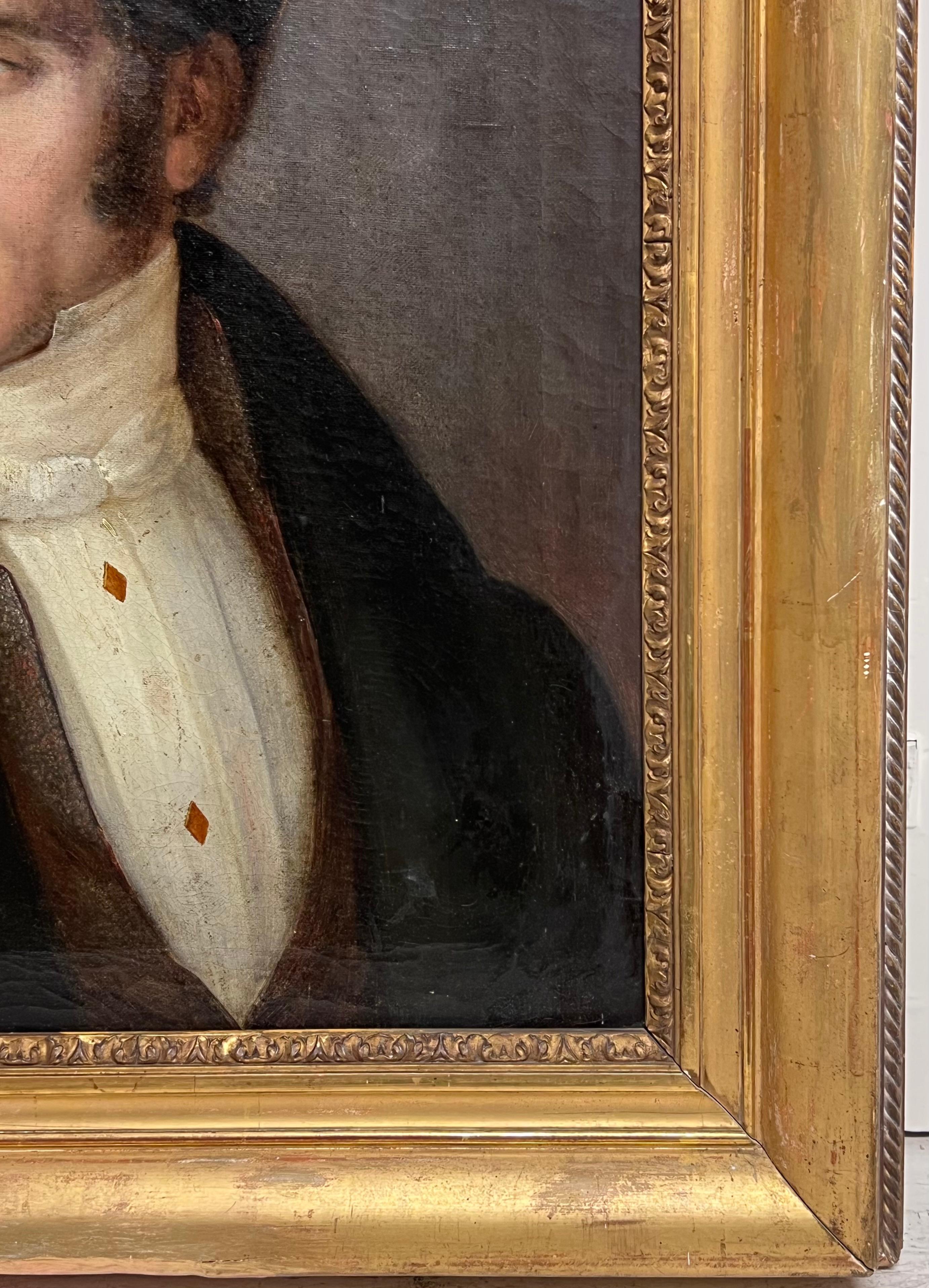1800's French Antique Oil Painting Portrait of Dashing Young Gentleman Empire P For Sale 2