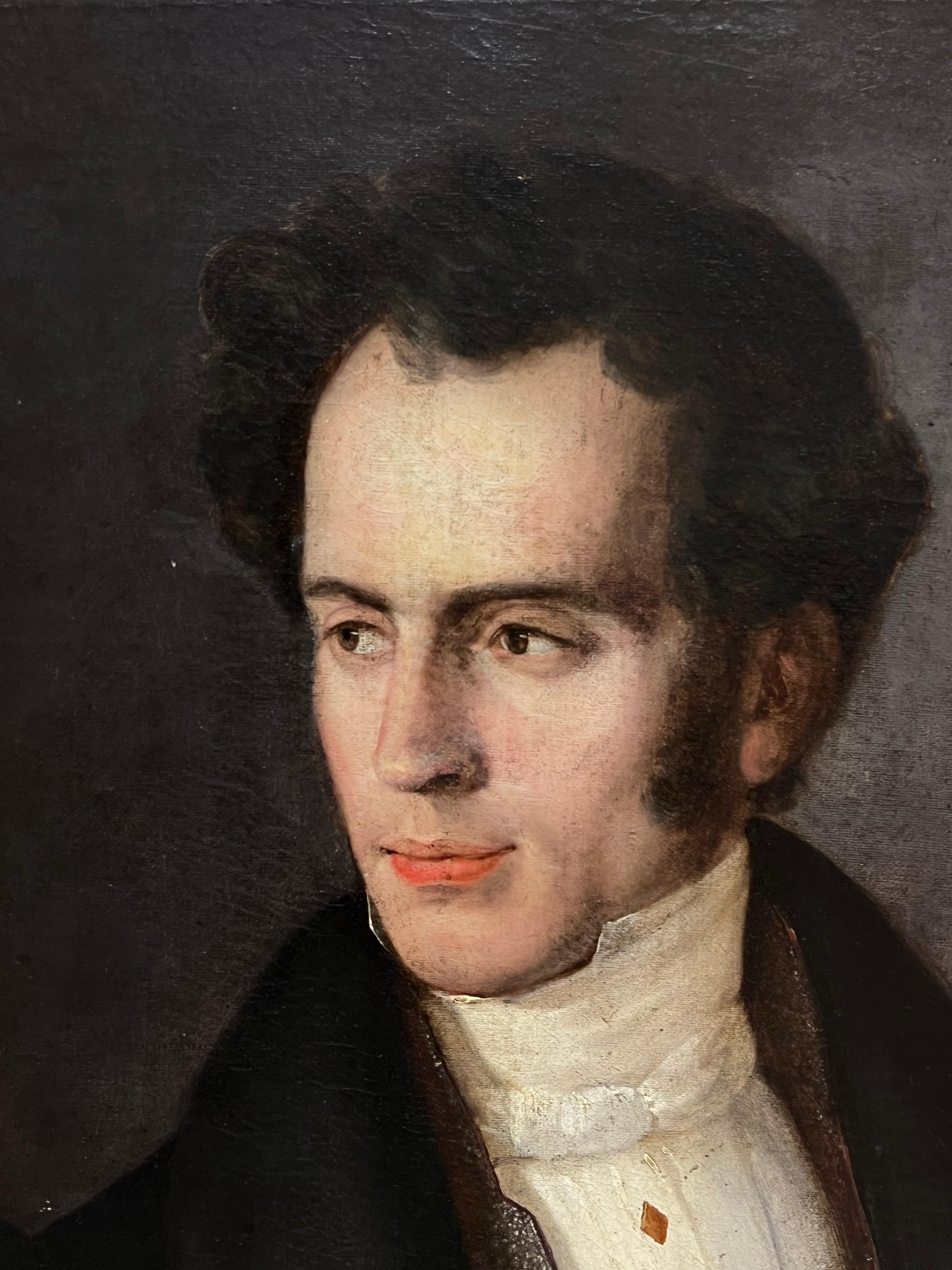1800's French Antique Oil Painting Portrait of Dashing Young Gentleman Empire P For Sale 4