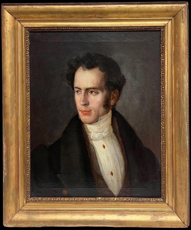 French School Figurative Painting - 1800's French Antique Oil Painting Portrait of Dashing Young Gentleman Empire P