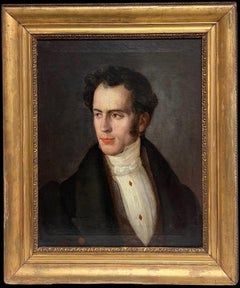 1800's French Antique Oil Painting Portrait of Dashing Young Gentleman Empire P