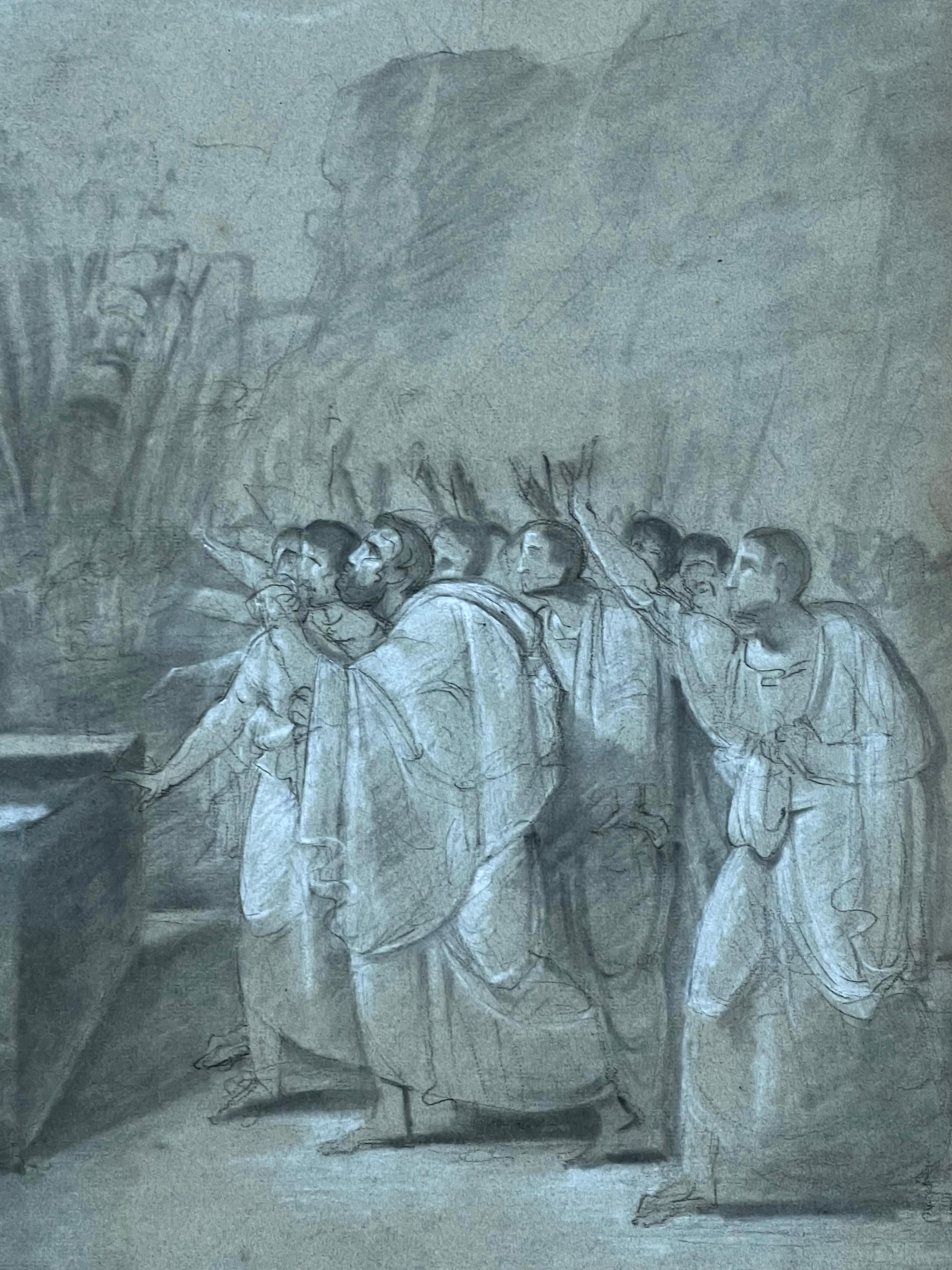1800's French Neo Classical Old Master Dibujo a la Tiza Figuras Romanas Escena de Corte - Painting Antiguos maestros de French School