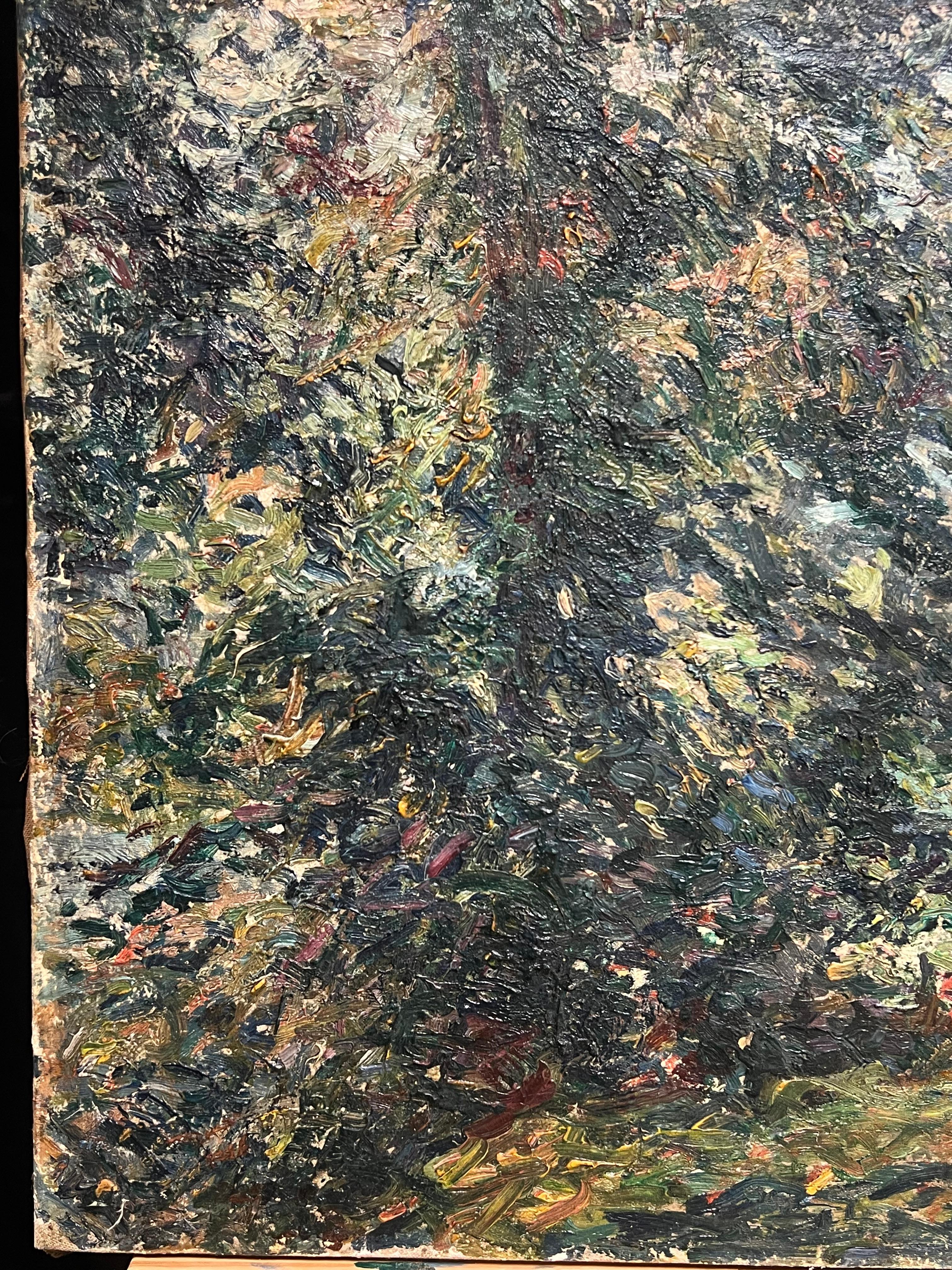 Sonnenbeschienener Wald
Französischer Impressionist, Ende 19.
undeutlich unterzeichnet
Öl auf Leinwand, ungerahmt
Leinwand : 15 x 22 Zoll
Provenienz: Privatsammlung, Frankreich
Zustand: insgesamt gesund und gut erhalten

Beschreibung:
Dieses
