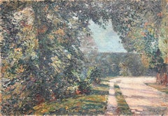1890's French Impressionist Pathway Sunlit Forest Landscape Oil Painting