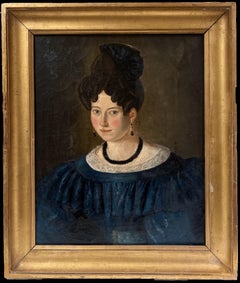 Ritratto di giovane donna francese del 18° secolo, dipinto a olio con nome e data