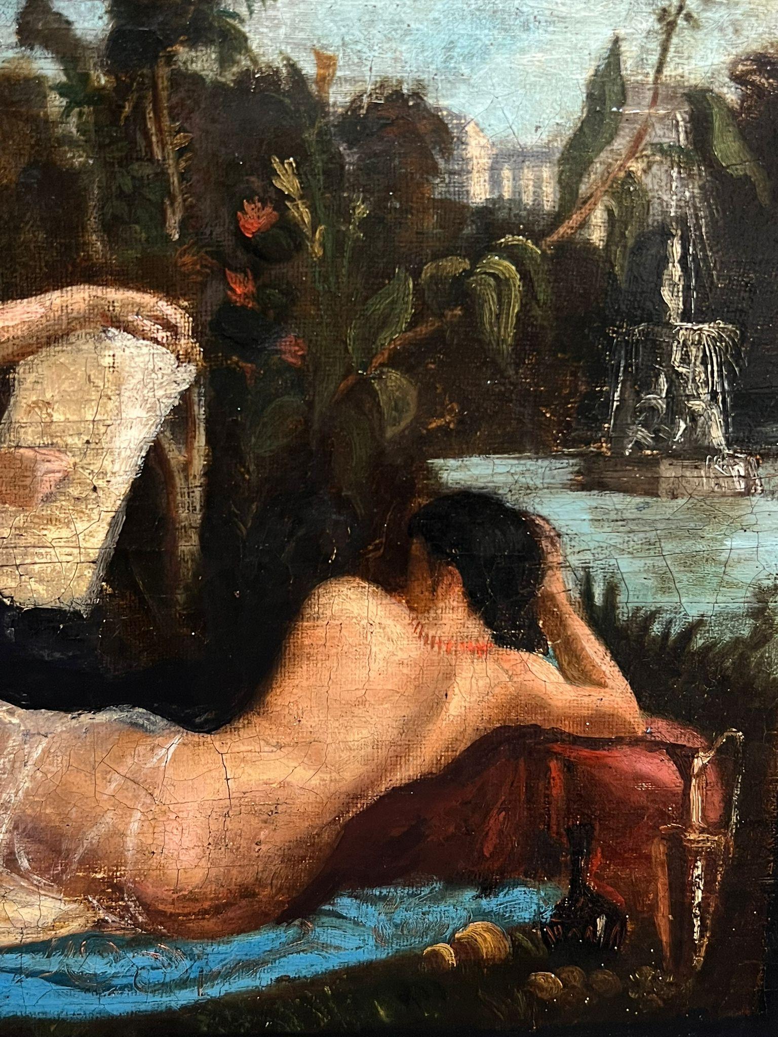 Pintura al óleo francesa del siglo XVIII Modelo desnudo Escena clásica de jardín - Painting Rococó de French School