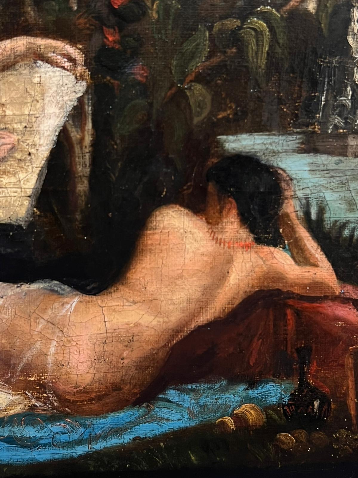Pintura al óleo francesa del siglo XVIII Modelo desnudo Escena clásica de jardín - Landscape Painting Negro de French School