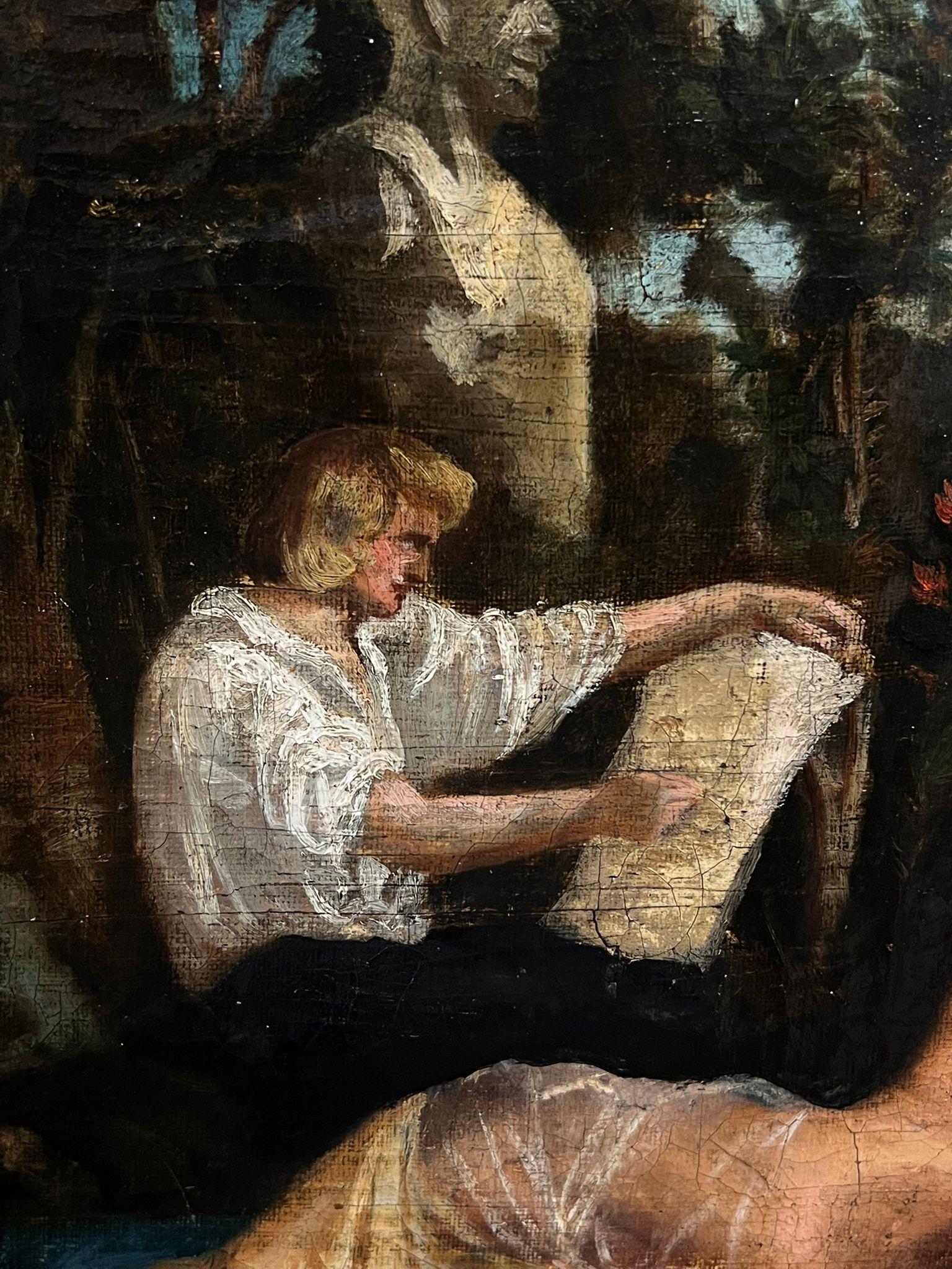 Pintura al óleo francesa del siglo XVIII Modelo desnudo Escena clásica de jardín en venta 3