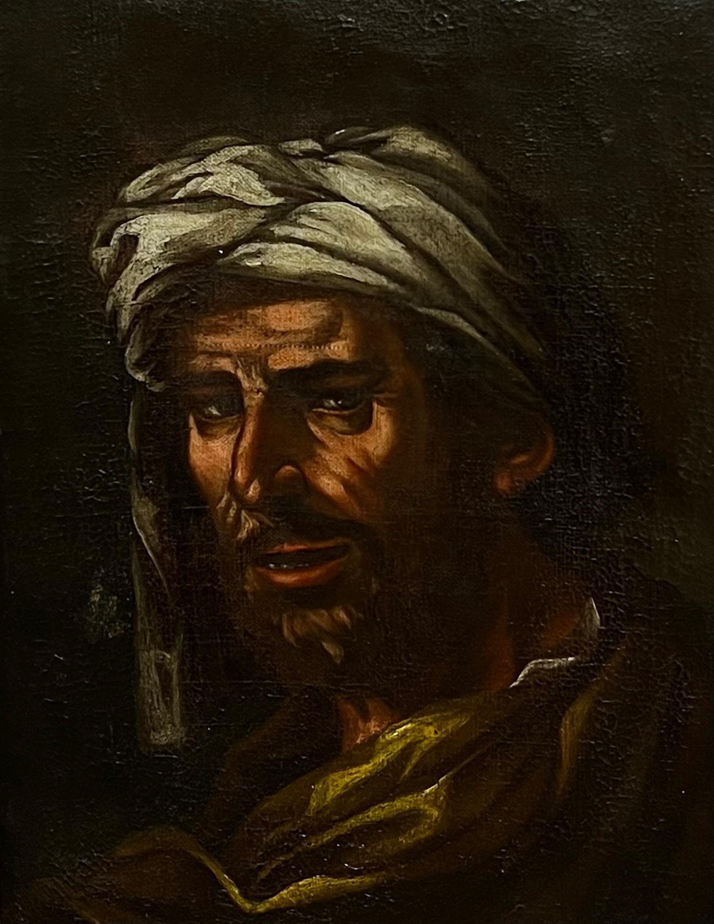 Retrato orientalista francés del siglo XVIII de hombre árabe con turbante, pintura al óleo - Painting de French School