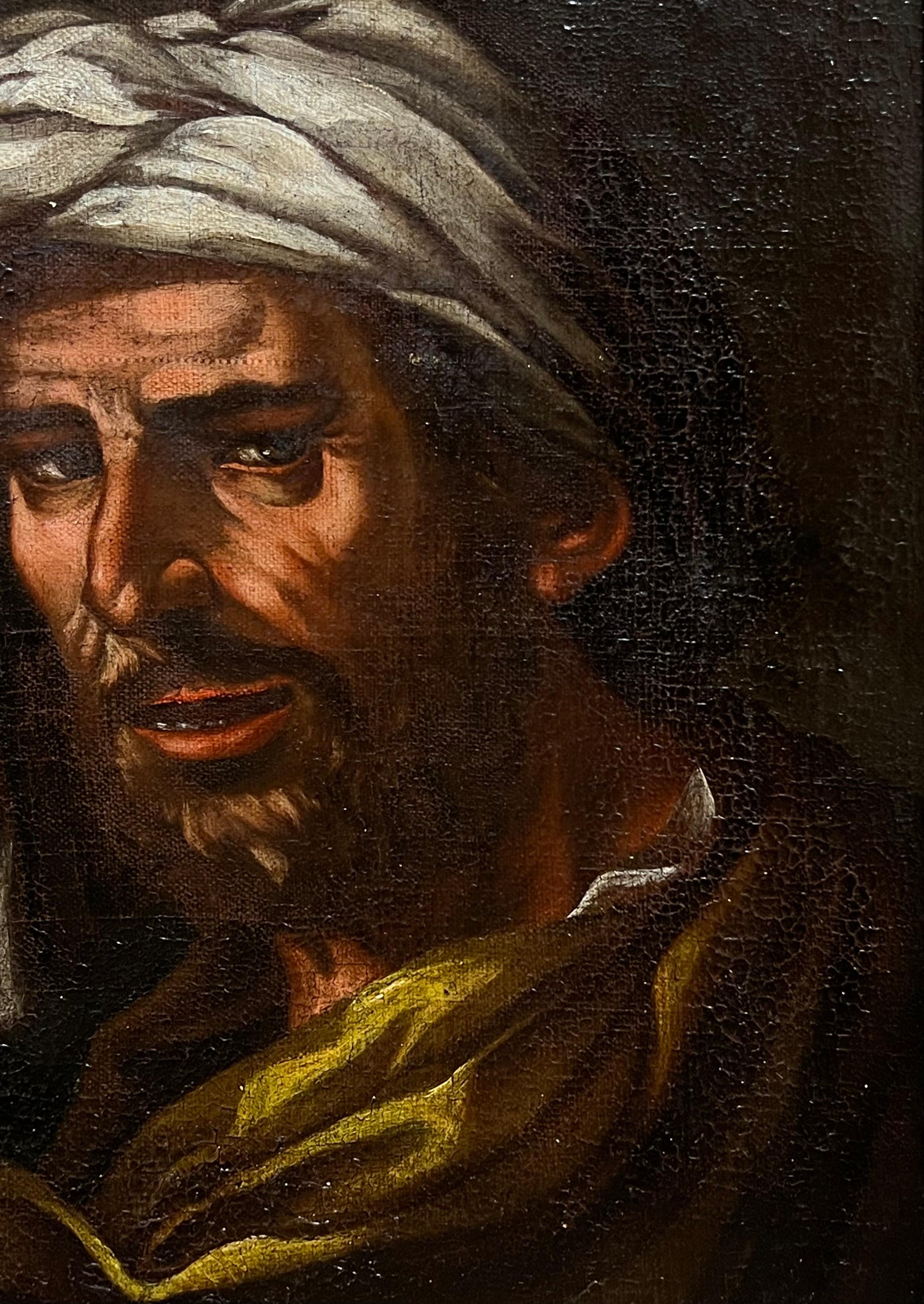 Retrato orientalista francés del siglo XVIII de hombre árabe con turbante, pintura al óleo - Painting Antiguos maestros de French School