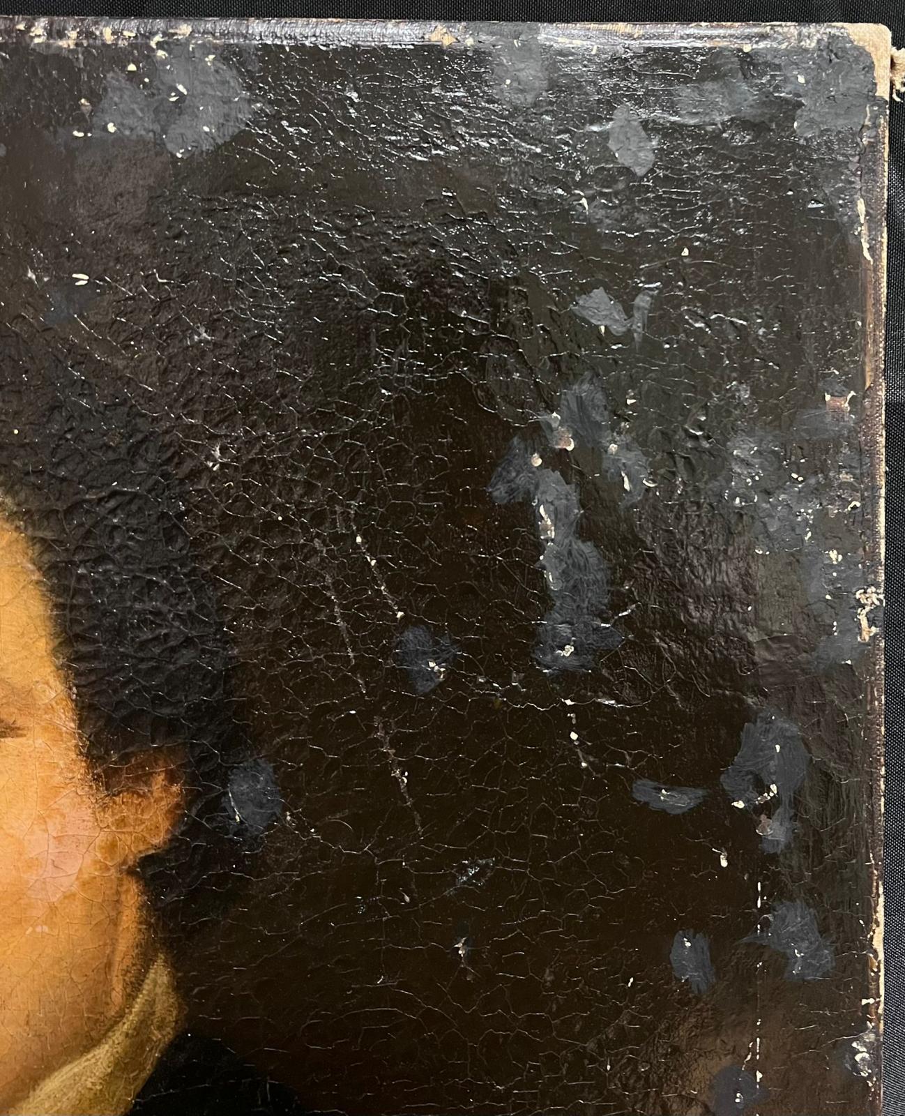 18th Century French Portrait of Mysterious Man Oil on Canvas for restoration - Black Portrait Painting by French School