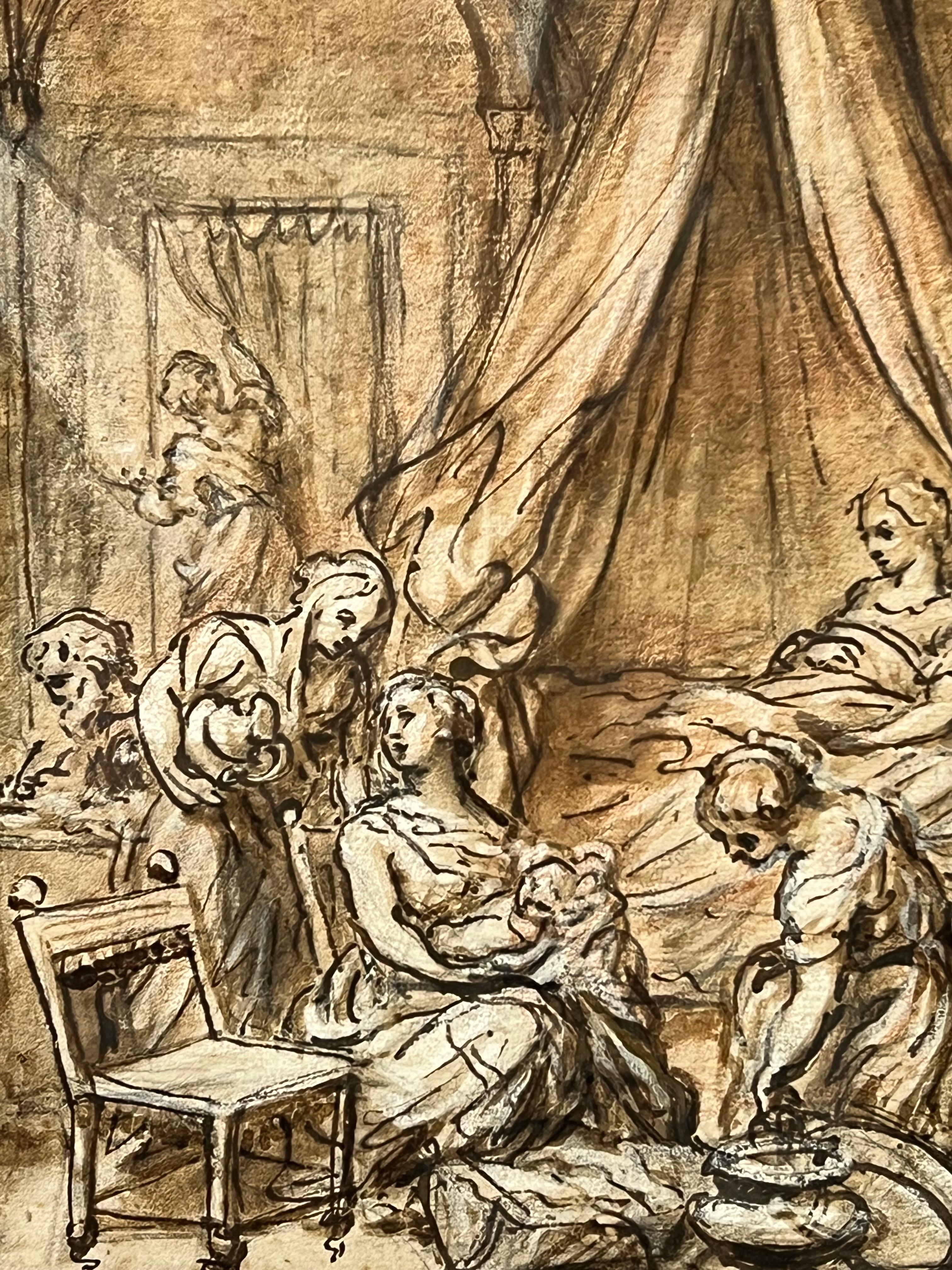 Siglo XVIII French Rococo Old Master Dibujo a tinta Belén - Painting Rococó de French School