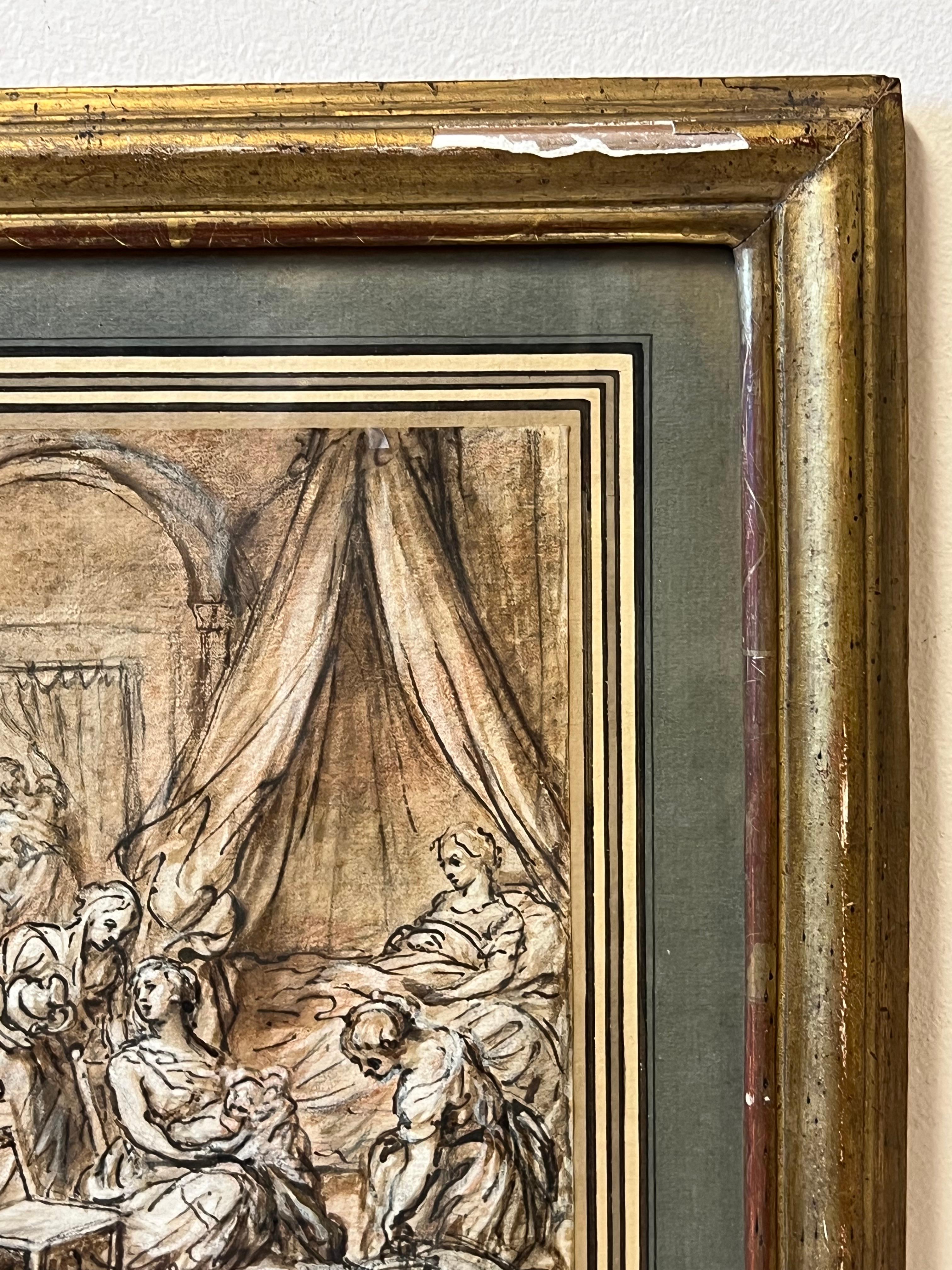 Siglo XVIII French Rococo Old Master Dibujo a tinta Belén - Figurative Painting Marrón de French School