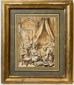 Französische Rokoko-Tintenzeichnung Alter Meister, Nativity-Szene, 18. Jahrhundert