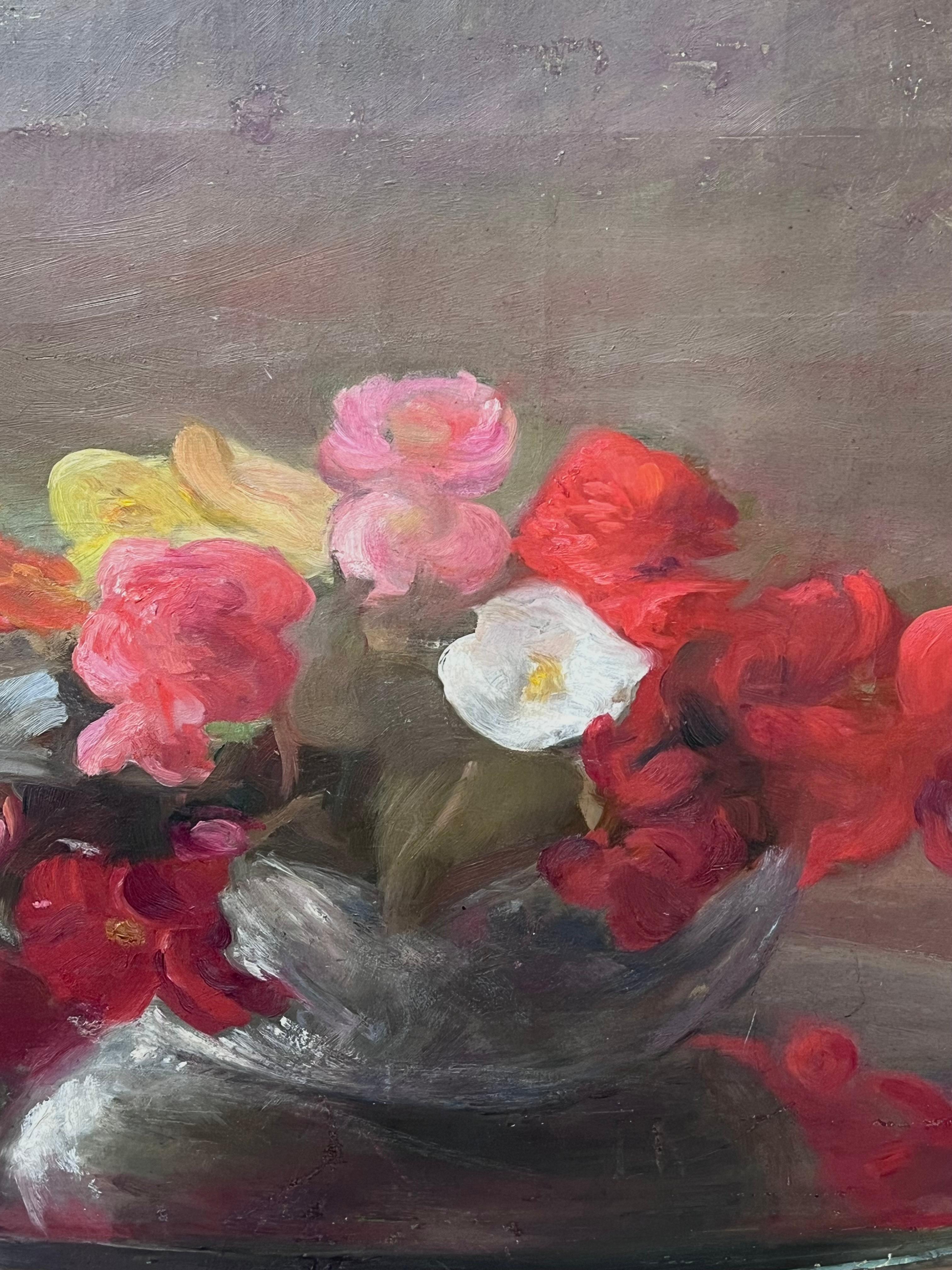 1900's French Impressionist Oil on Canvas Pretty Flowers Still Life Natural - Painting by French School