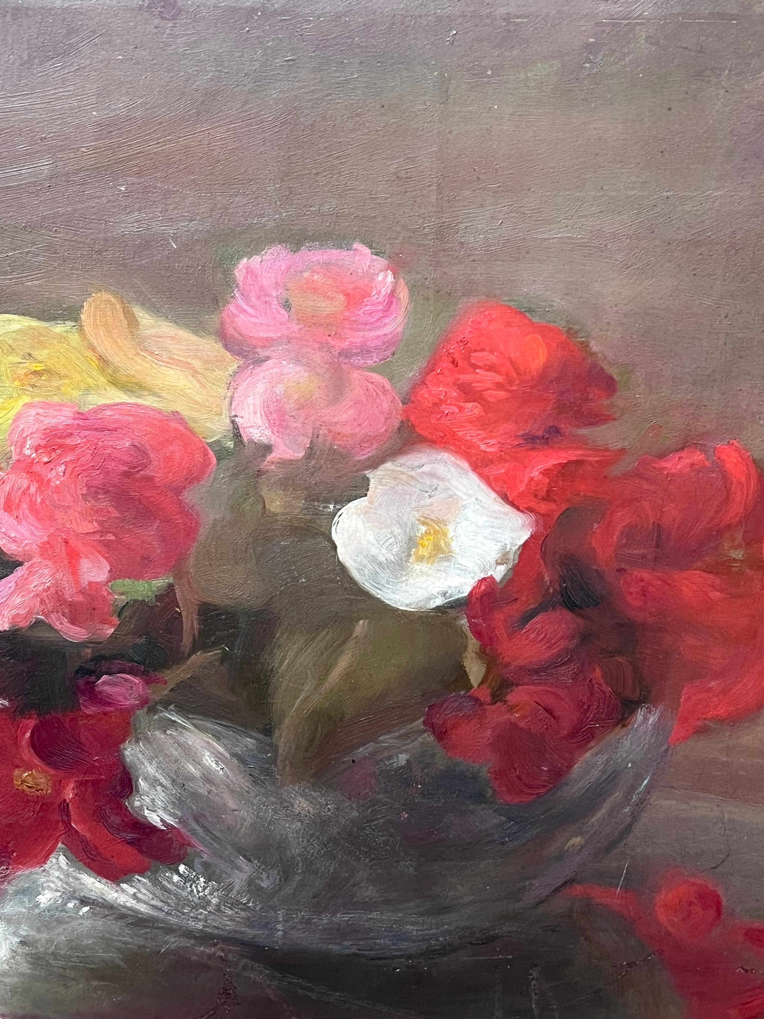 1900's French Impressionist Oil on Canvas Pretty Flowers Still Life Natural For Sale 1