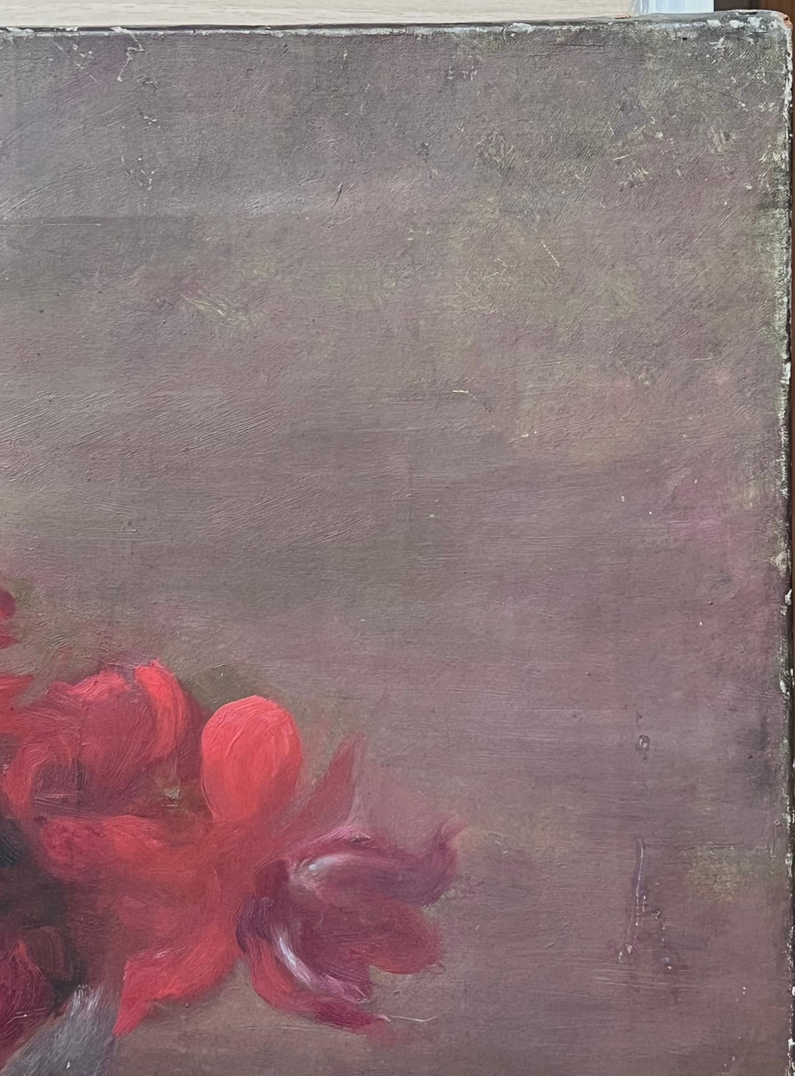 1900's French Impressionist Oil on Canvas Pretty Flowers Still Life Natural For Sale 2