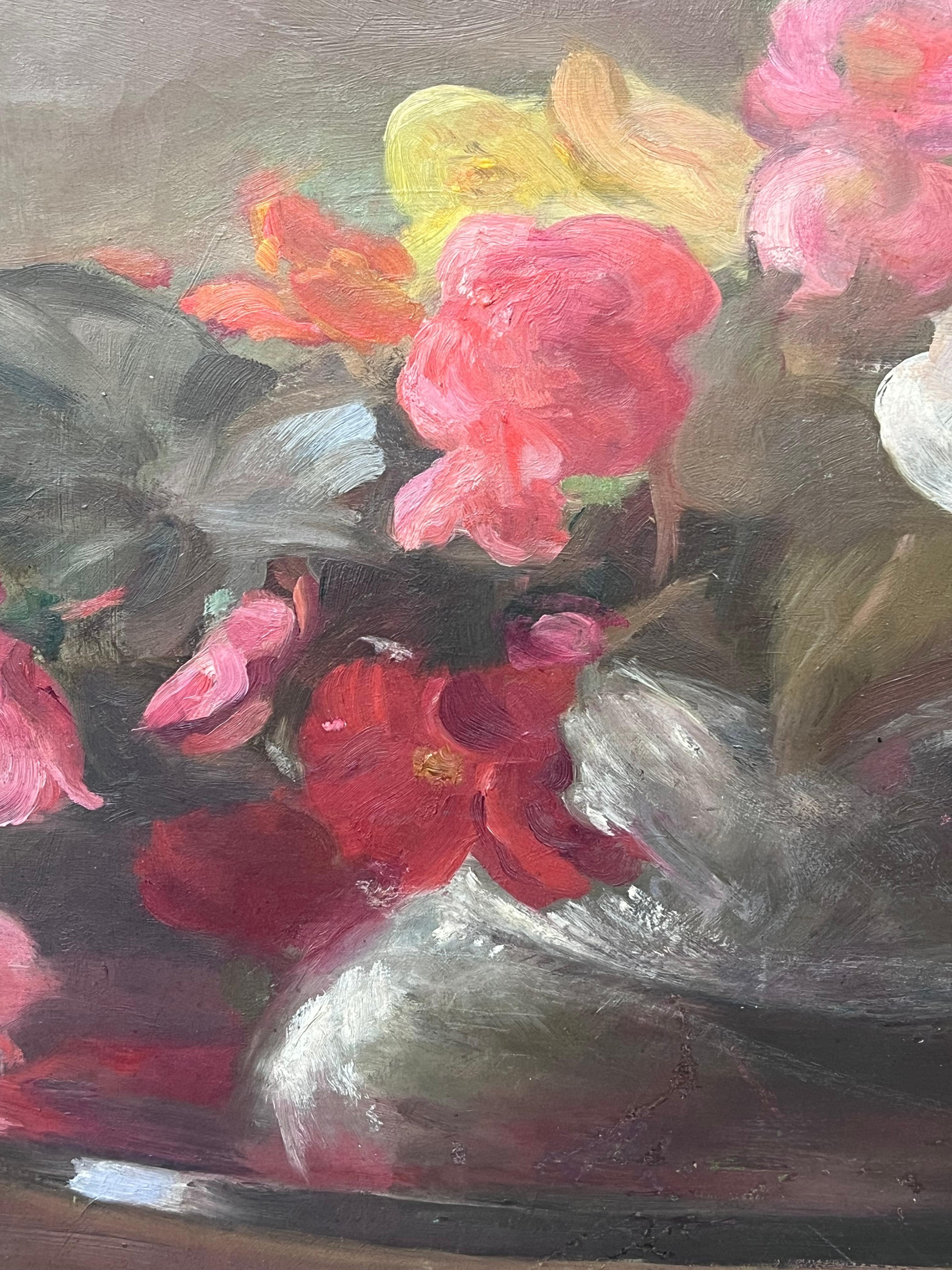 1900's French Impressionist Oil on Canvas Pretty Flowers Still Life Natural For Sale 4