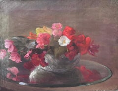 1900's Óleo Impresionista Francés sobre Lienzo Bonitas Flores Naturaleza Muerta Natural