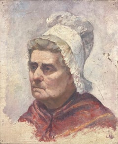 Portrait impressionniste français des années 1900 d'une dame âgée magnifiquement peinte à l'huile 