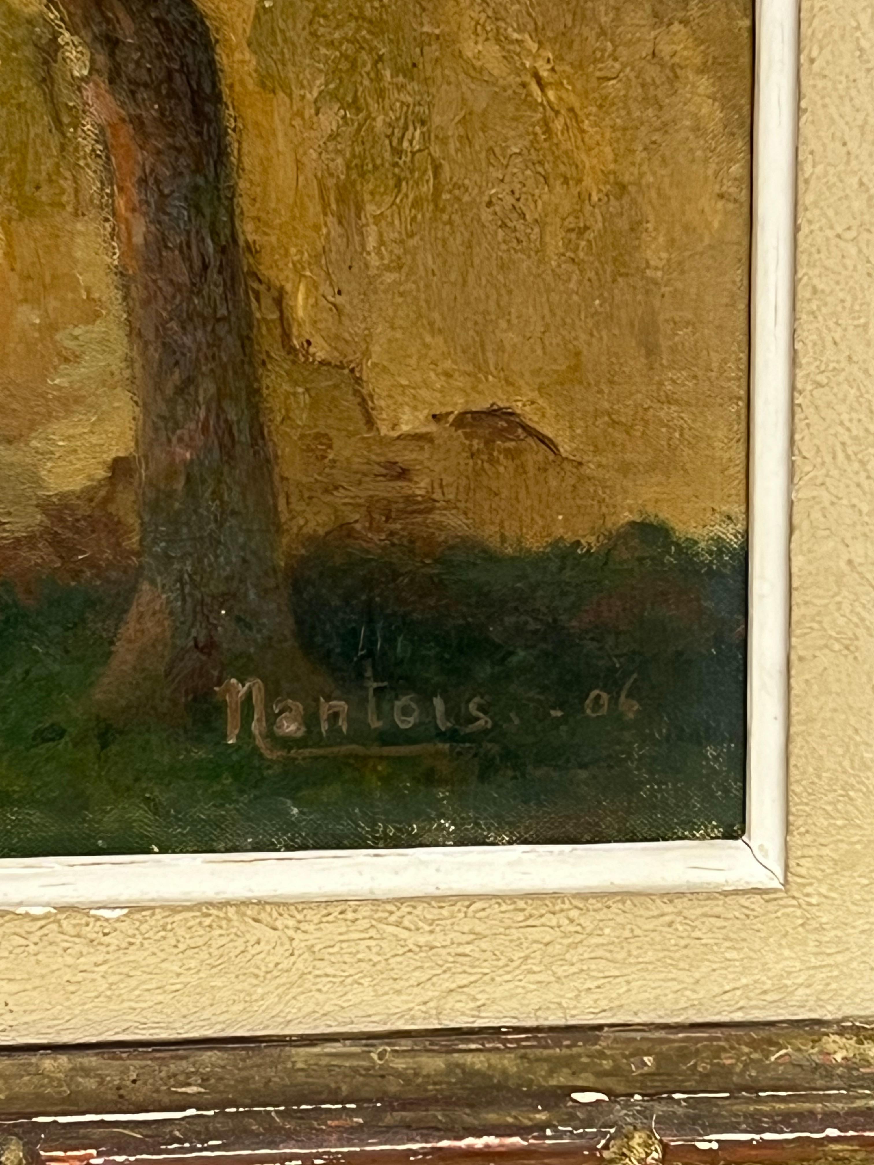 1900's French Impressionist Signed Oil Sunlit Village Houses in Lane For Sale 2