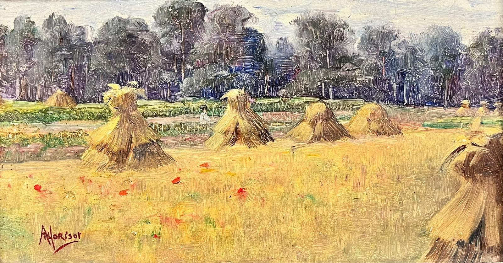 1900’s French Impressionist Signed Oil Wheatsheaves in Golden Harvest Fields  - Painting by French School