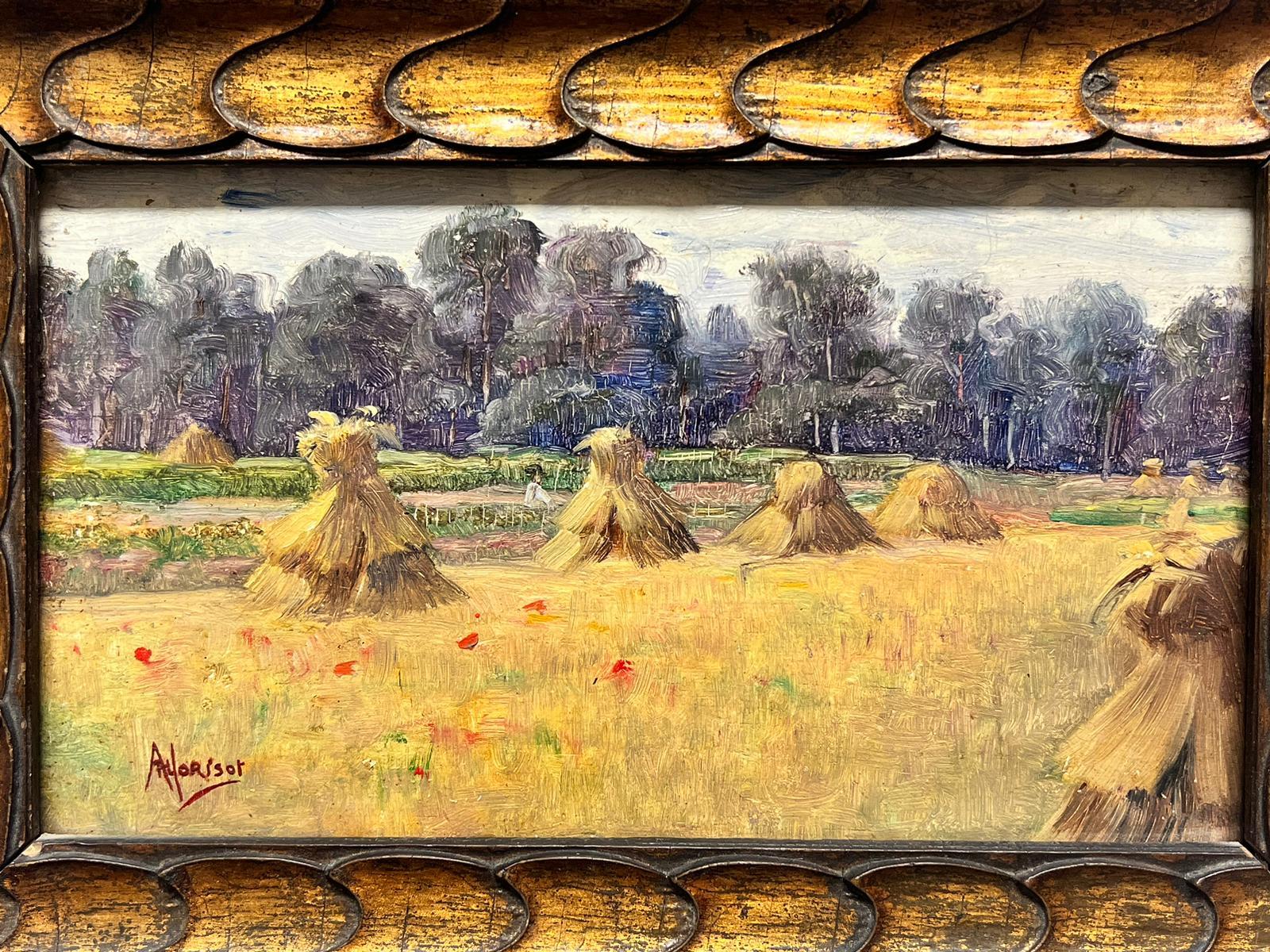 1900’s French Impressionist Signed Oil Wheatsheaves in Golden Harvest Fields  For Sale 2