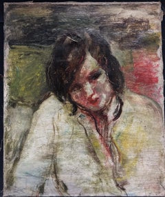 1900's French Oil Painting Impressionist Portrait Sketch Portrait Young Lady