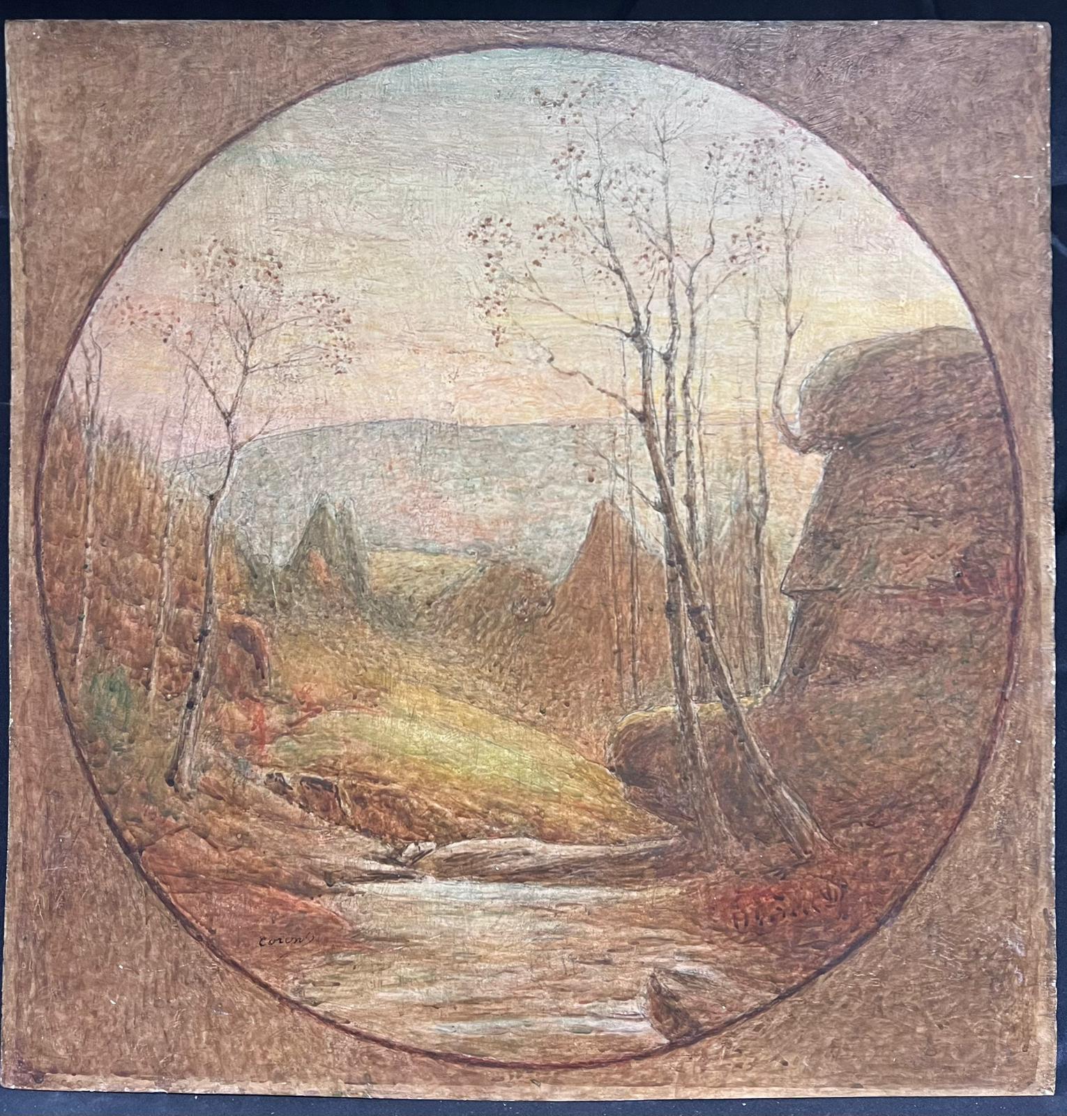 Symbolist Landscape
French school, indistinctly signed
oil on wooden board, unframed
board: 24.5 x 24 inches
inscribed verso
provenance: private collection, France
condition: a few surface scuffs and marks but generally good and sound condition 