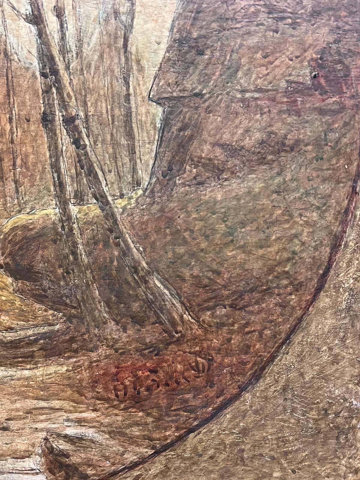 Französisches signiertes symbolistisches Ölgemälde, Landschaftsansicht in Tondo-Form, 1920er Jahre (Symbolismus), Painting, von French School