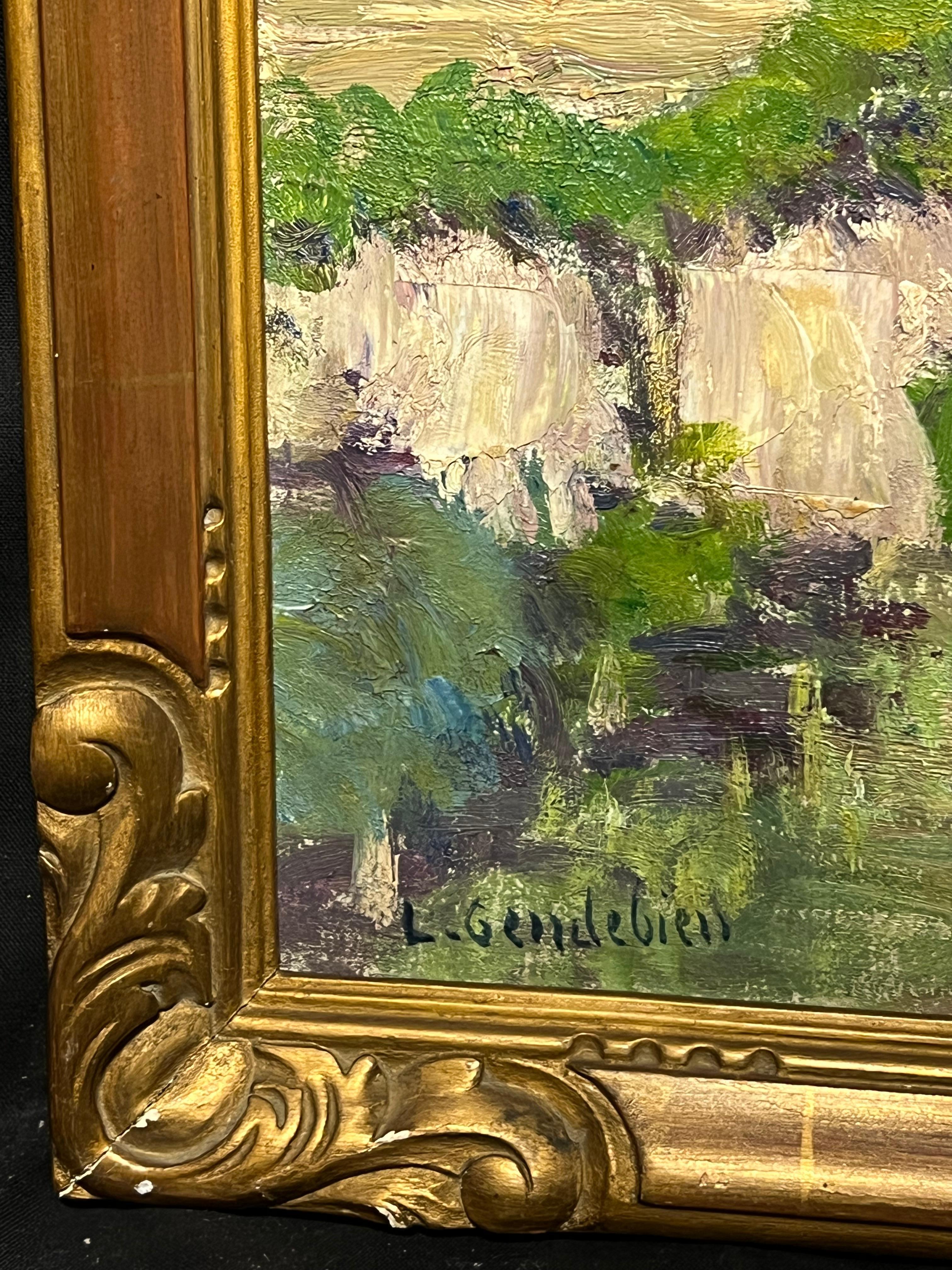 Olio impressionista francese del 1930 Villaggio storico in un paesaggio soleggiato 3