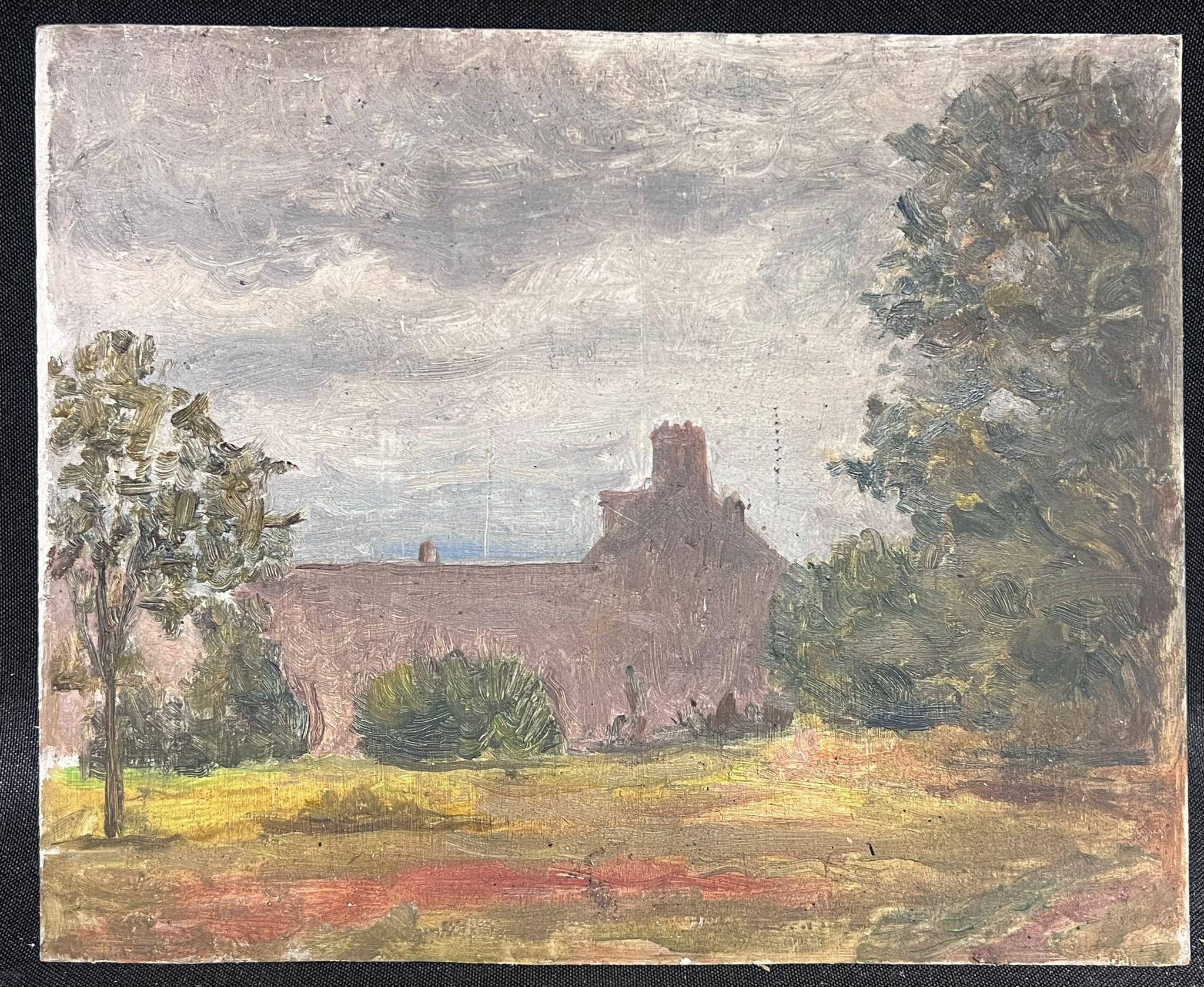 1930's French Impressionist Oil Sketch on Board Farmhouse in Landscape - Painting by French School