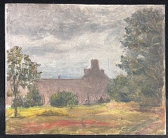 1930's French Impressionist Oil Sketch on Board Farmhouse in Landscape