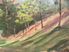 1930's French Impressionist Signed Oil Painting Lush Green Landscape