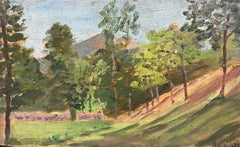 Peinture à l'huile impressionniste française des années 1930, signée, paysage vert vif