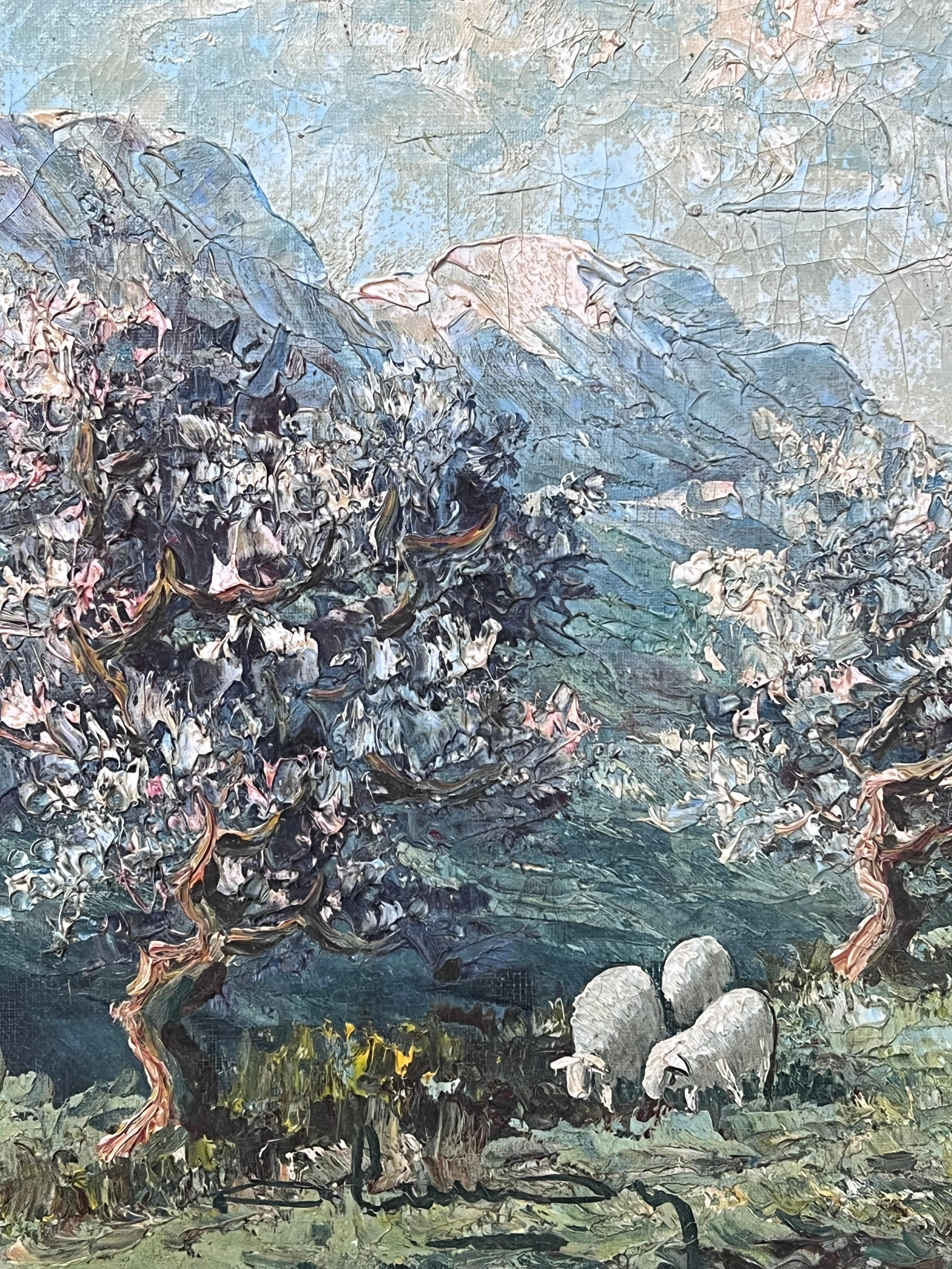 1930s French Impressionist Signed Oil Painting Sheep Grazing Provencal Landscape For Sale 10