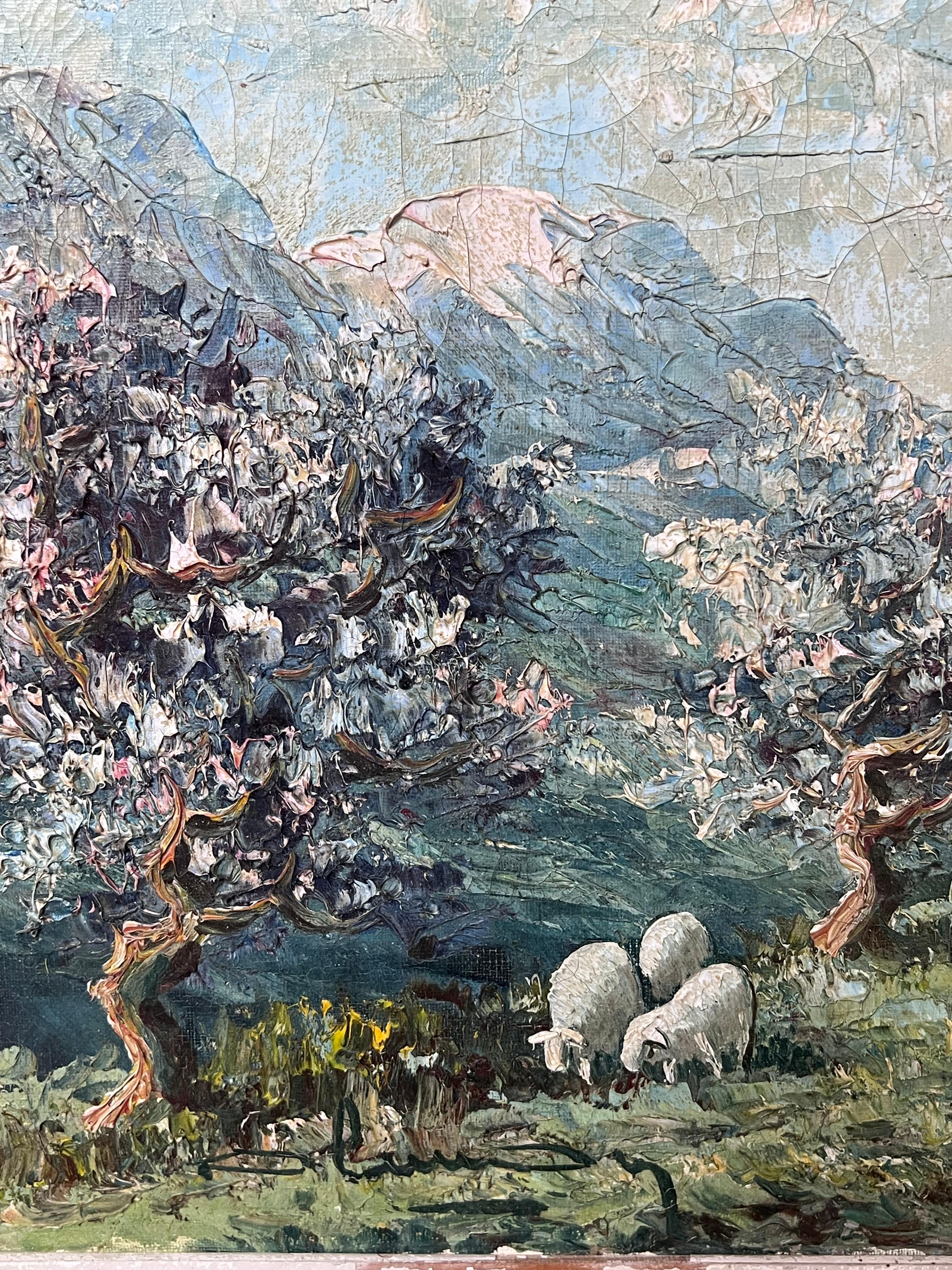 1930s French Impressionist Signed Oil Painting Sheep Grazing Provencal Landscape For Sale 5
