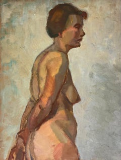 Peinture à l'huile française des années 1930 représentant une femme nue debout, double face