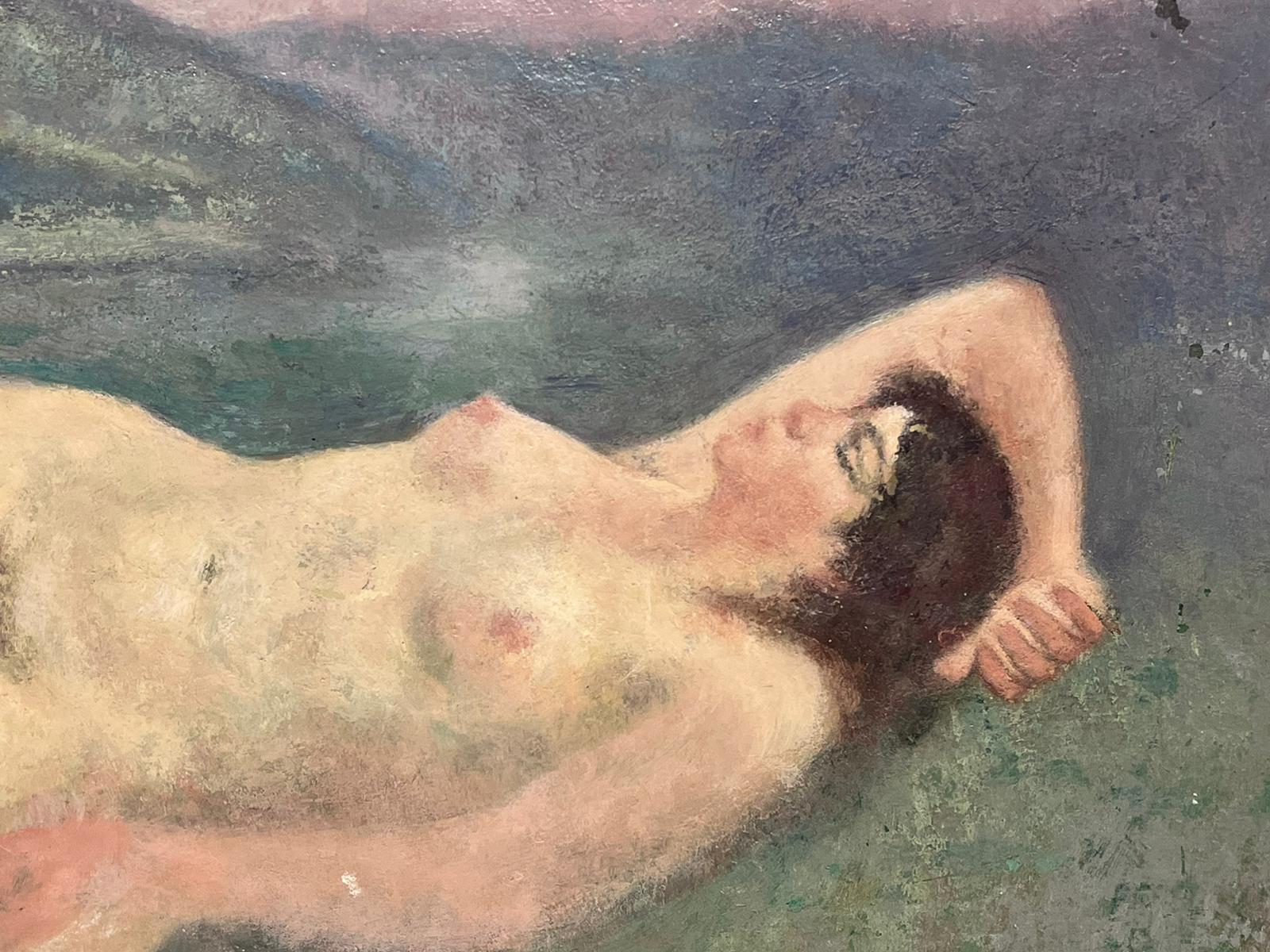 1930's Französisch Post Impressionist Ölgemälde Nude Lady Reclining in Wiese (Post-Impressionismus), Painting, von French School
