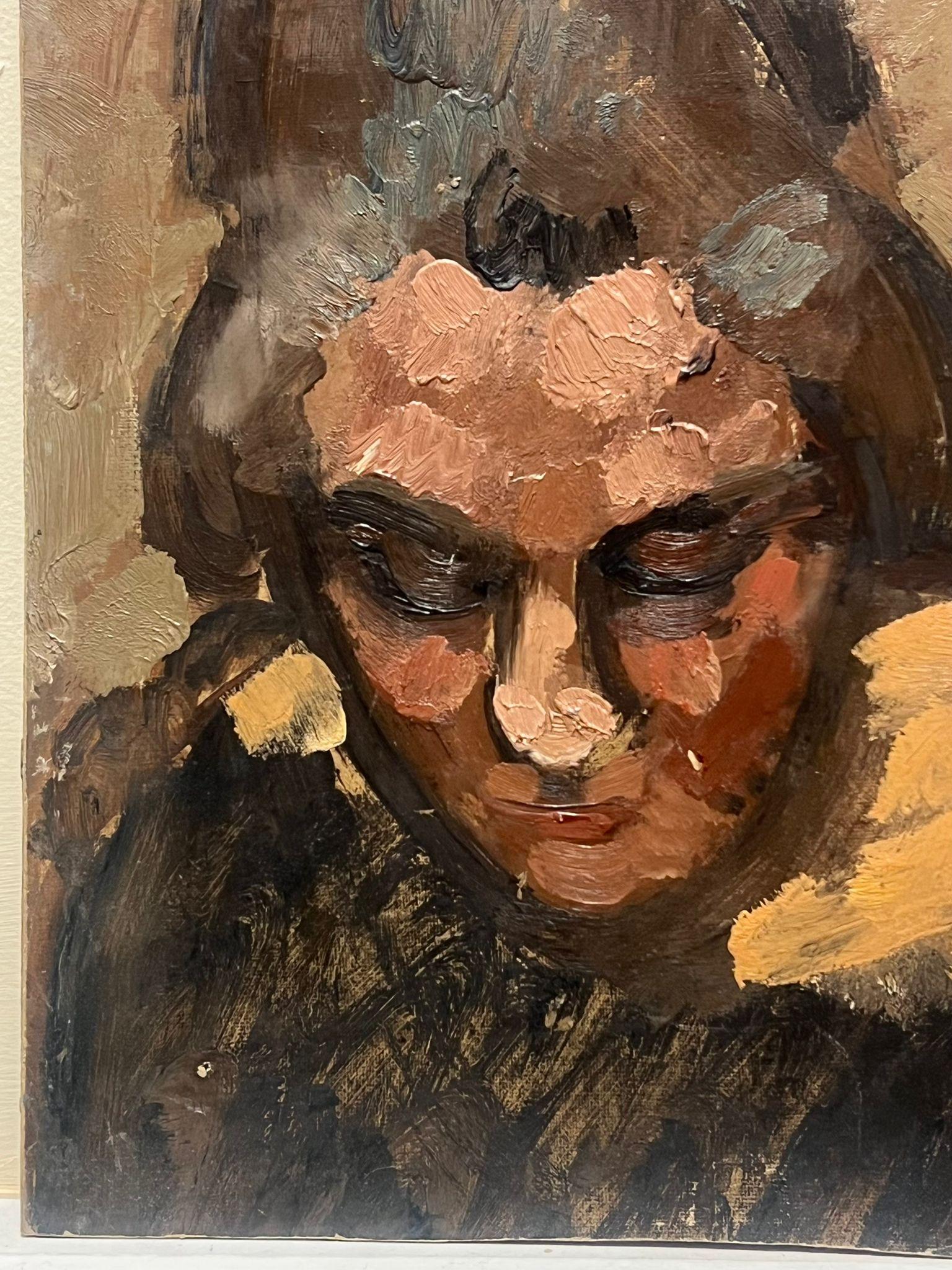 Portrait à l'huile post-impressionniste français des années 1930 d'une femme pensive - Painting de French School