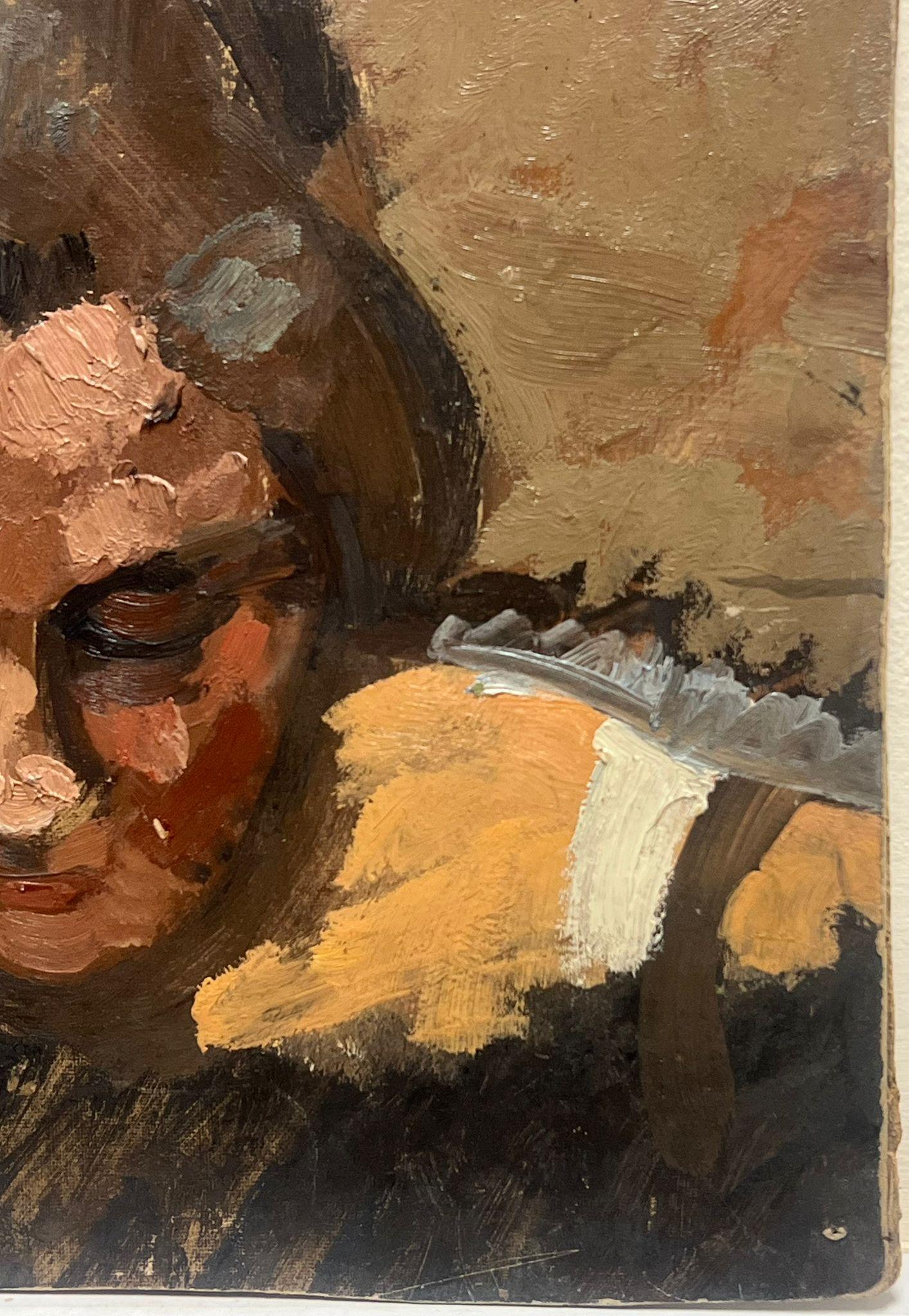 Portrait à l'huile post-impressionniste français des années 1930 d'une femme pensive - Post-impressionnisme Painting par French School