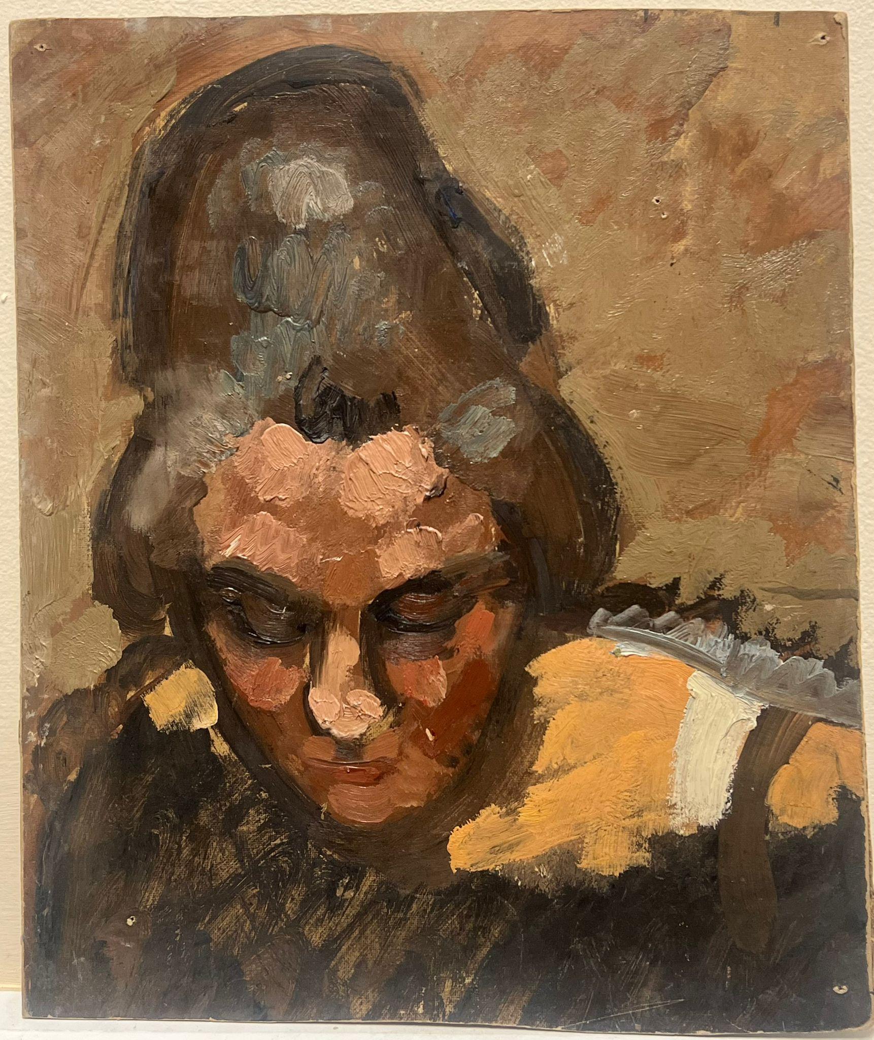 Portrait d'une femme/ image recto-verso
Français, vers 1930, non signé
huile sur carton, non encadré
Tableau : 13.5 x 11 pouces
Double face
Provenance : collection privée, France
Condit : très bon état

Description :
Ce portrait évocateur capture