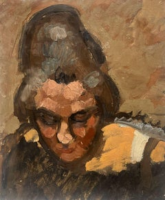 1930's French Post-Impressionist Oil Portrait of Woman in Pensive Thought