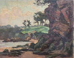 1930
s French Post Impressionist Signed Oil Rocky Coastline Shore Scene