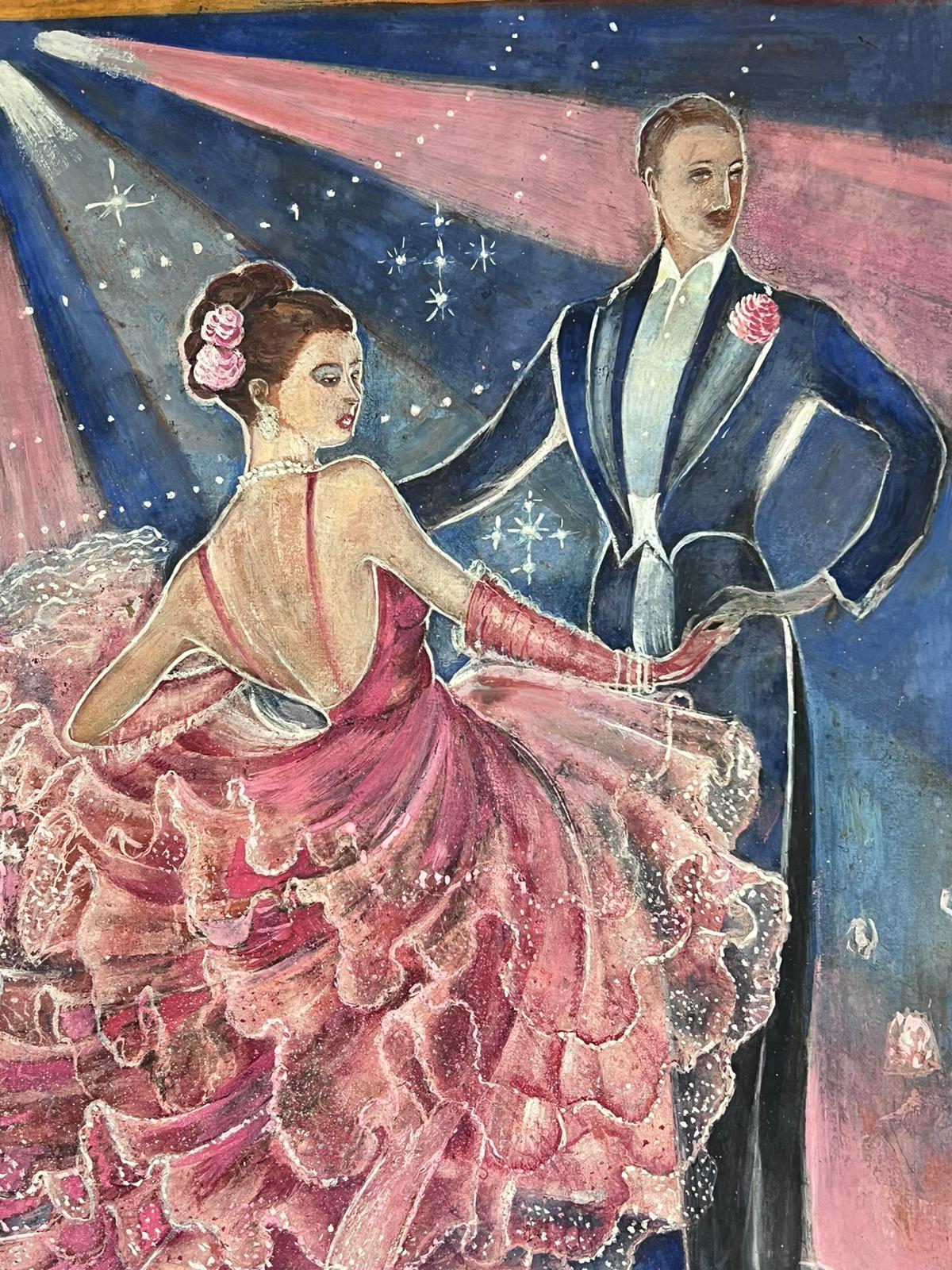 Ritratto a olio firmato di Danièle Darrieux, elegante ballerina di sala da ballo, Francia, 1930 - Painting di French School