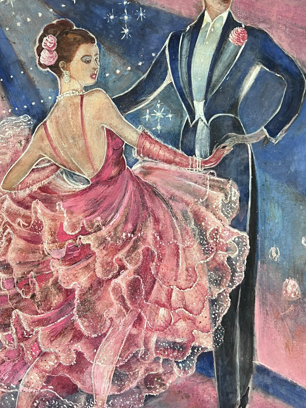 Ritratto a olio firmato di Danièle Darrieux, elegante ballerina di sala da ballo, Francia, 1930 in vendita 1