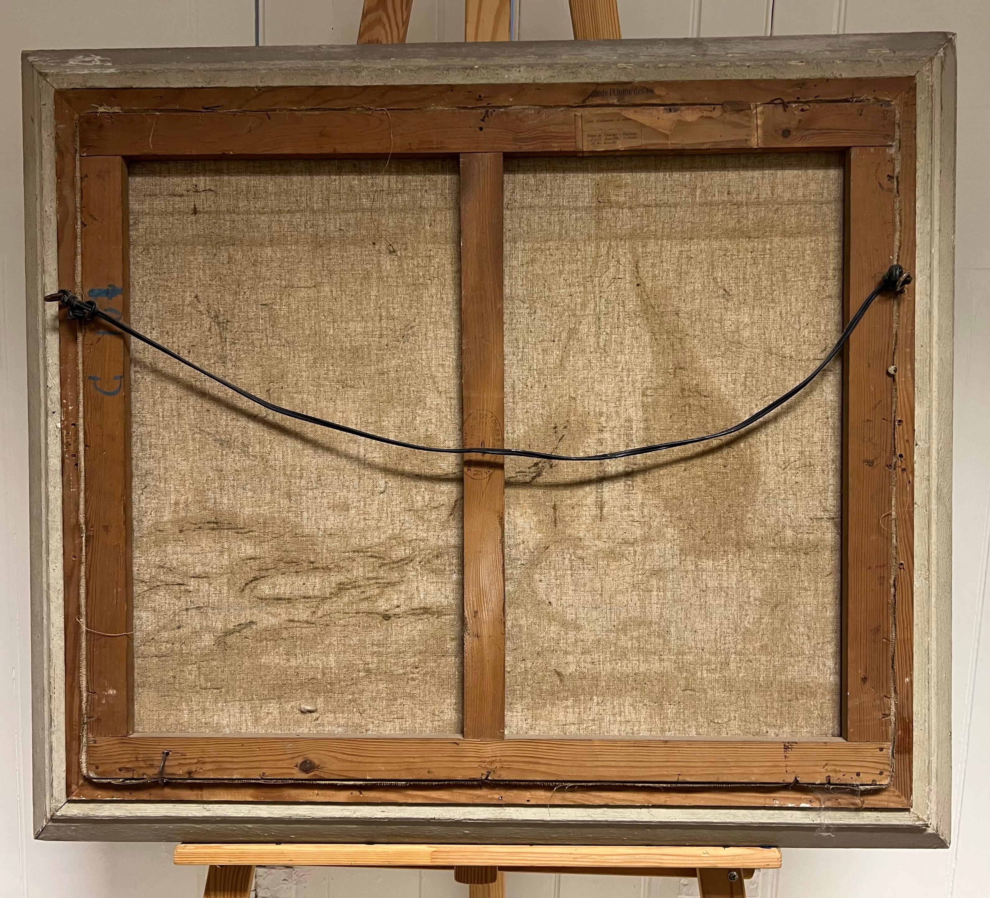 Nature morte à l'huile signée des années 1930 - Souper de poisson et bouteille de vin - Plateau de table en vente 7